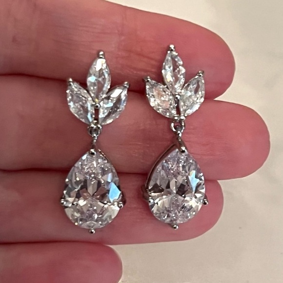 Silver Diamond Pear Drop Earrings - Picture 2 of 5